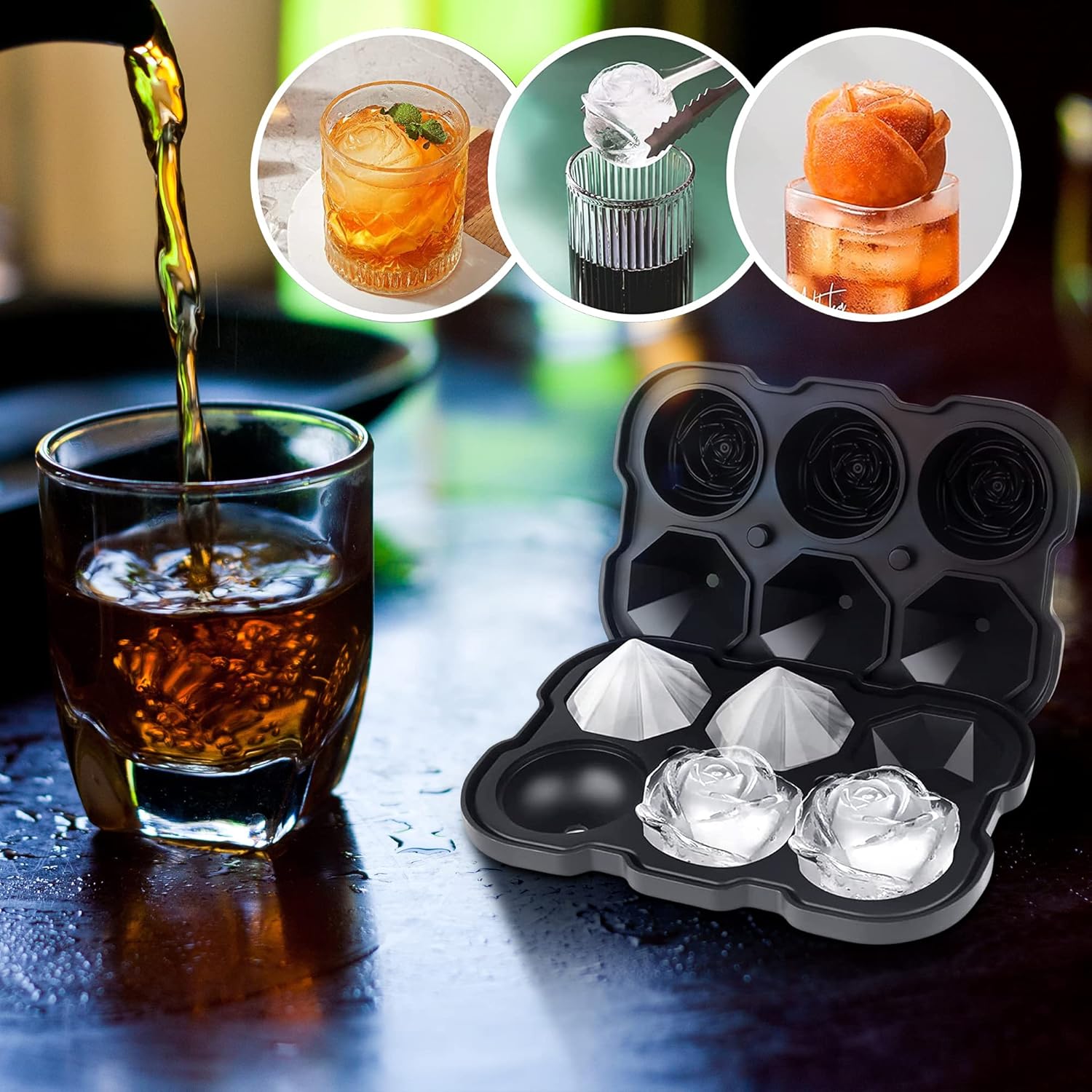 Rose Ice Cube Tray,ZACHDEE 2" Flower Silicone Ice Cube Tray With Covers,6 Easy Release Large Ice