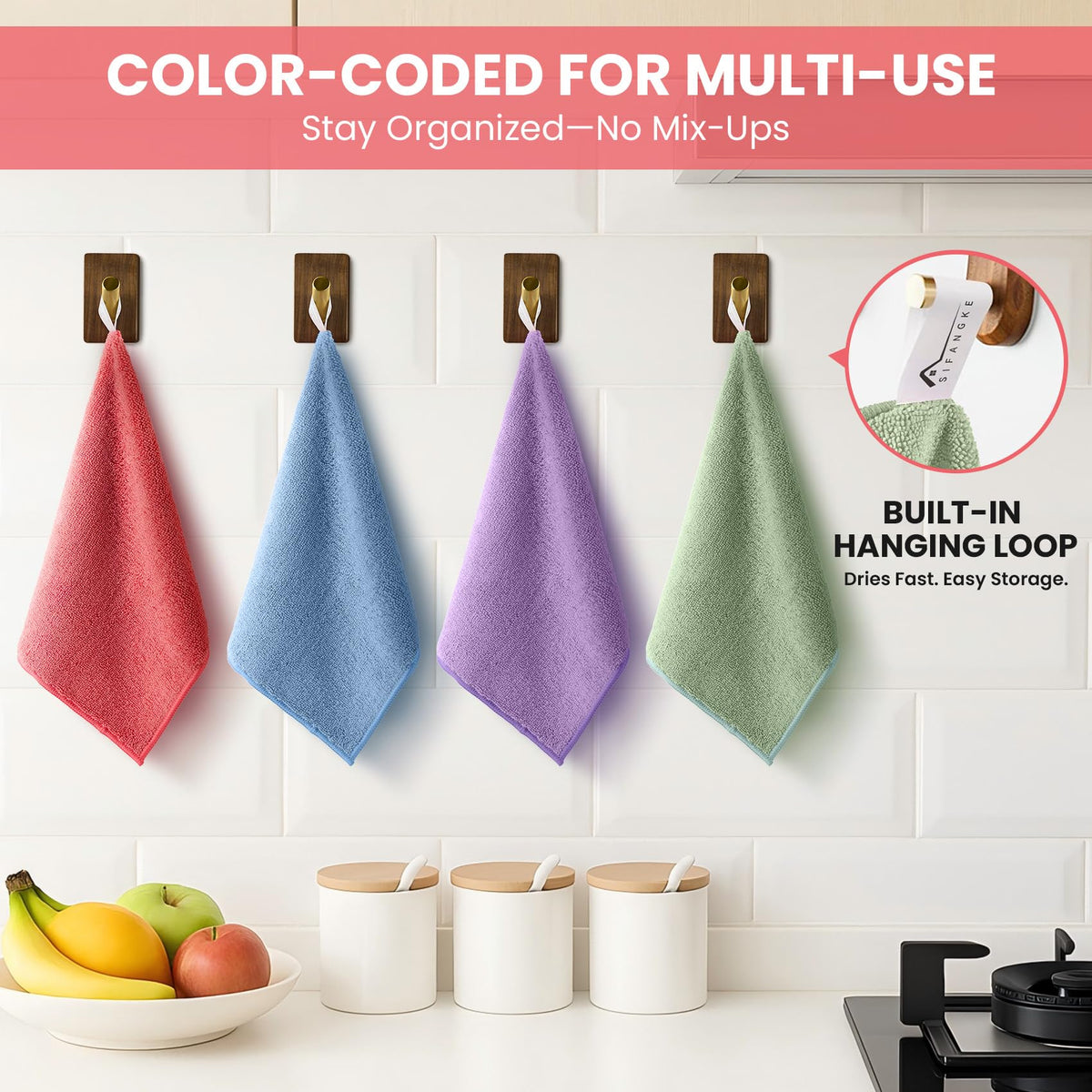 SIFANGKE Microfiber Cleaning Cloth, 12 Pack Assorted Color Cleaning Rags for Housekeeping, Colorful
