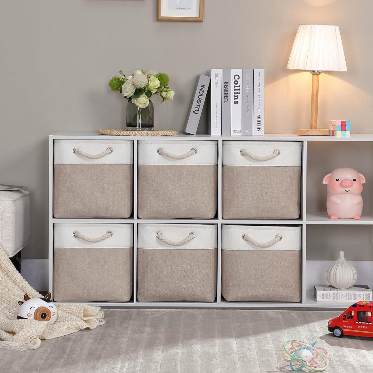 Mangata Canvas Storage Boxes, 11.8 Inch Cube Storage Bins Set of 6 for 12 Inch Cabinets, Fabric
