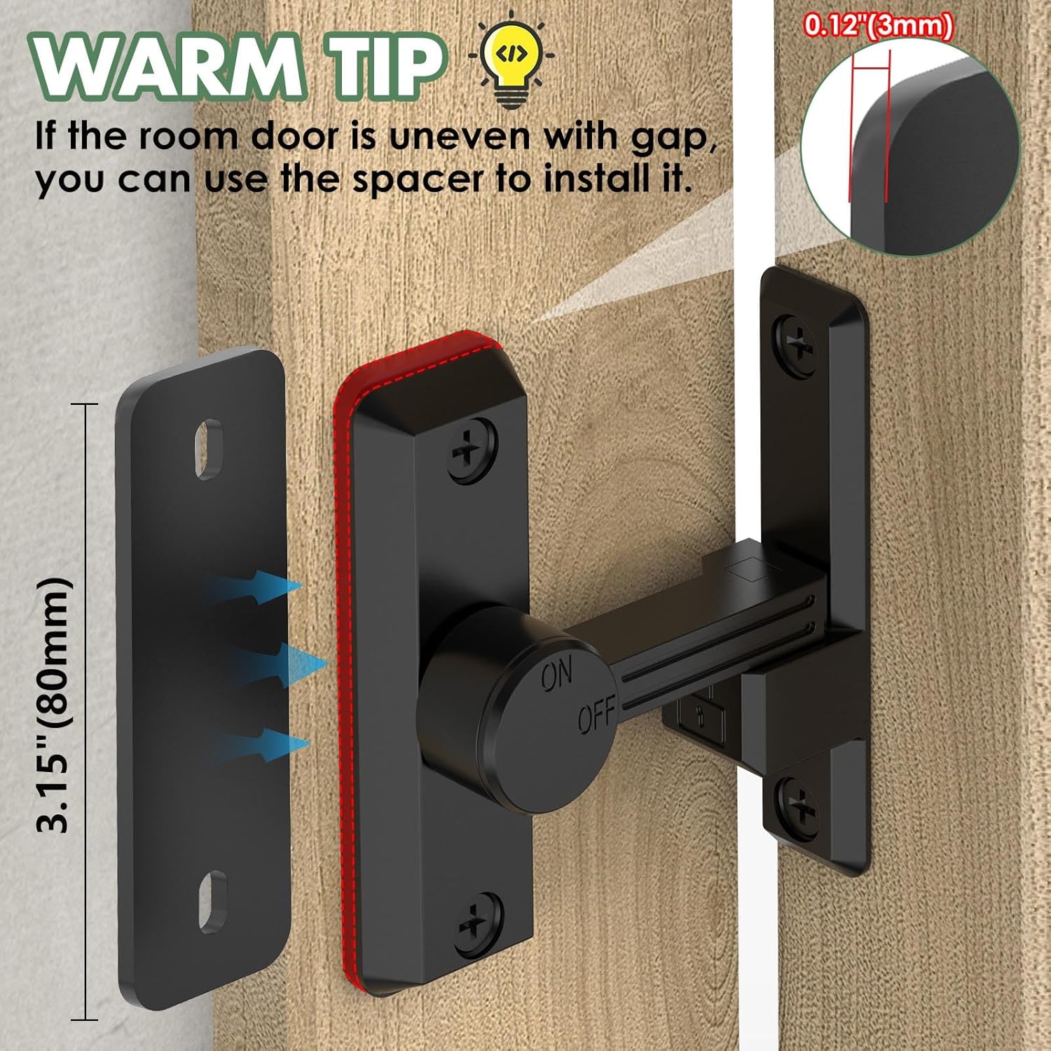 Barn Door Lock Latch, 90/180 Degree Flip Sliding Door Latch for Garage, Bedroom, Cabinet, Sturdy