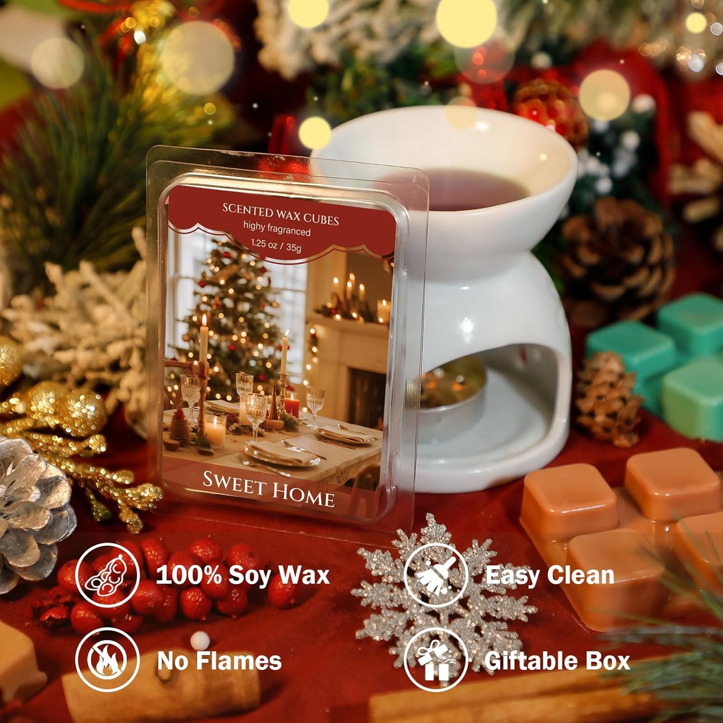 SCENTORINI Christmas Wax Melts, Scented Wax Melts 6 Pack - Non-Toxic, Natural Soy Wax Cubes for Wax