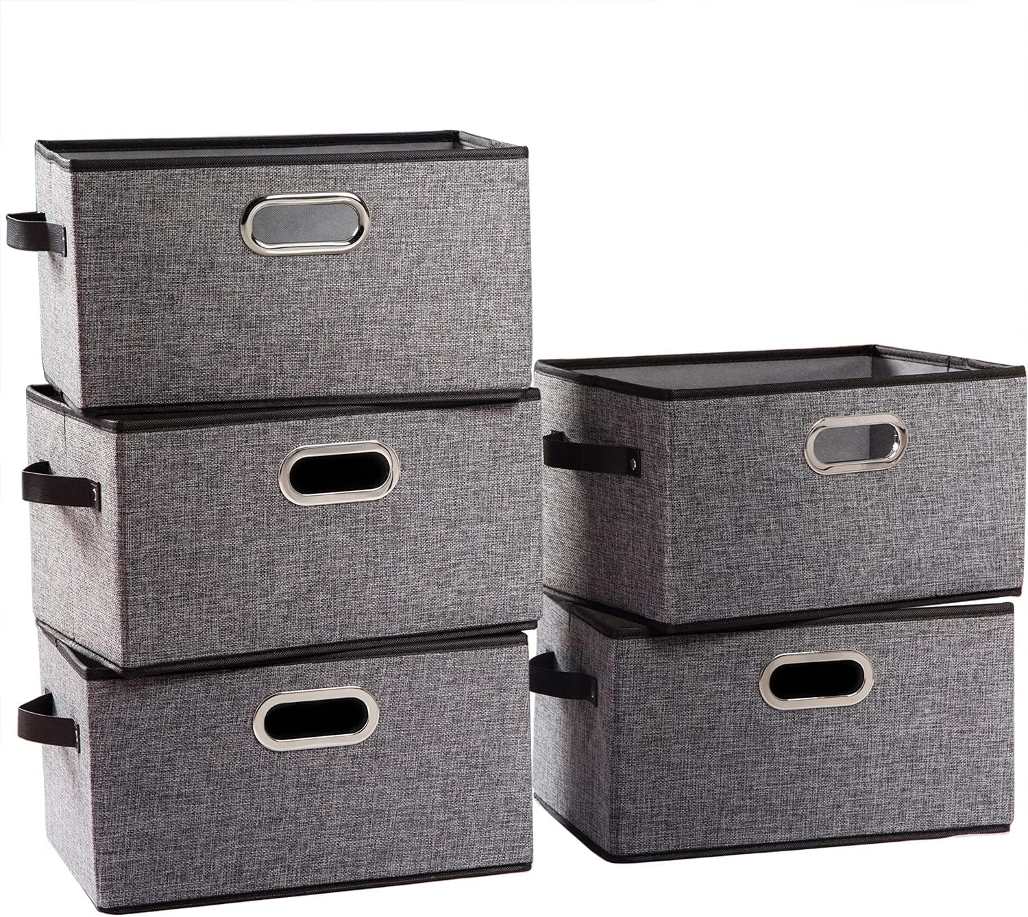 PRANDOM Fodable Storage Baskets for Closet [5-Pack] Decorative Fabric Storage Bins Cubes with