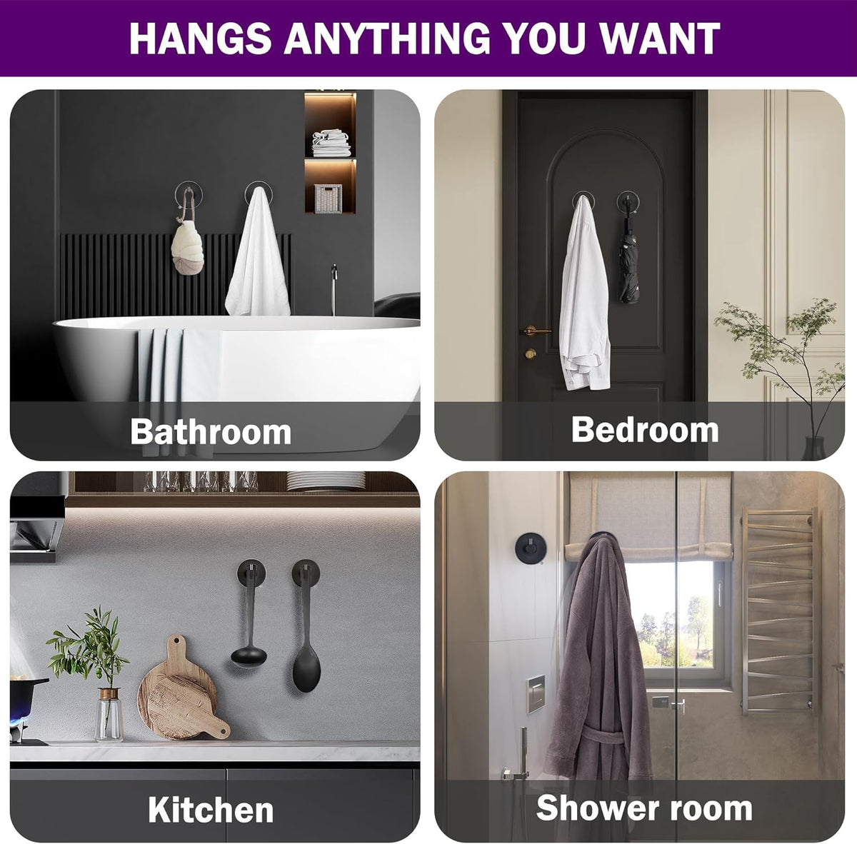 JOMOLA Stainless Steel Bathroom Suction Hooks - No Drill Adhesive-Free Wall Mount for Shower, Towel