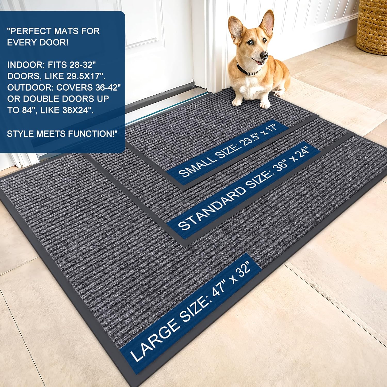 OLANLY Front Door Mat Indoor Outdoor Entrance, Waterproof Heavy Duty Doormat, Fade Resistant, Low