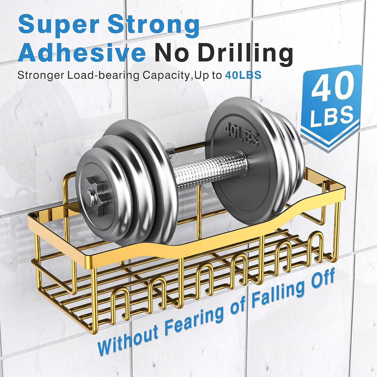 EUDELE 5-Pack Rustproof Stainless Steel Shower Caddy – No Drill Adhesive Bathroom Organizer with
