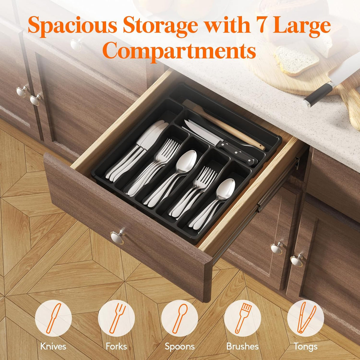 Lifewit Silverware Drawer Organizer Tray, Plastic Cutlery Storage for Kitchen Drawer, Flatware and