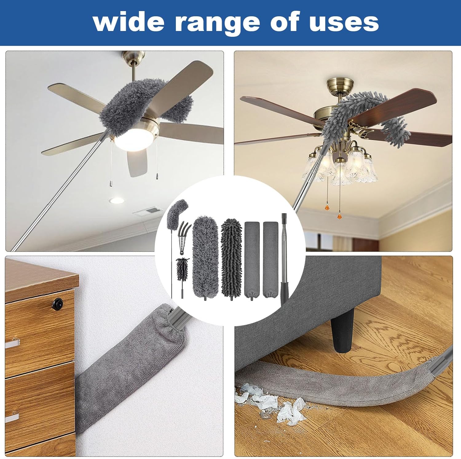 FUUNSOO Microfiber Feather Duster, Duster with Extension Pole 30-100 Inches,Ceiling Fan Cleaner
