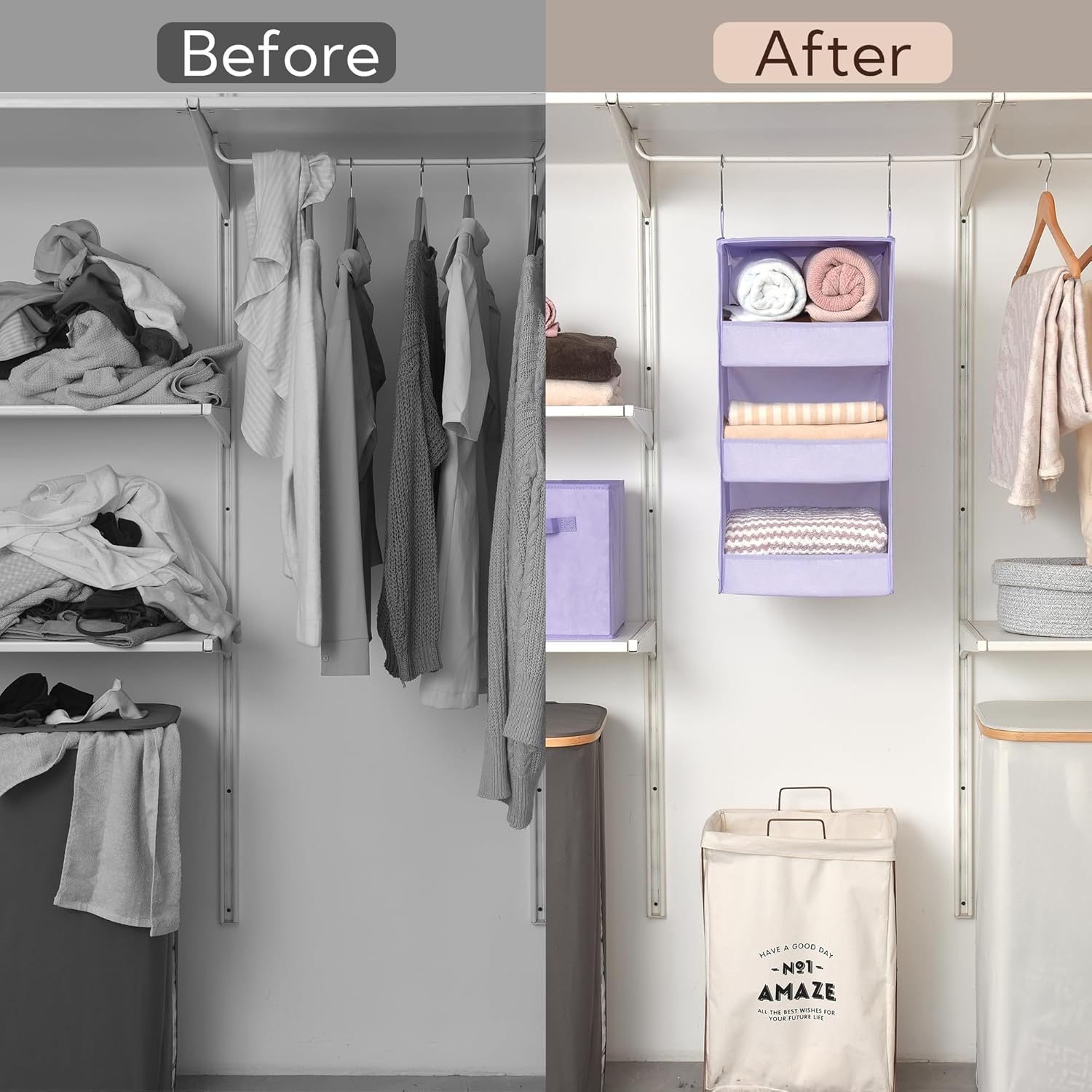GRANNY SAYS 3 Shelf Hanging Closet Organizers and Storage, Collapsible Closet Storage Organizer