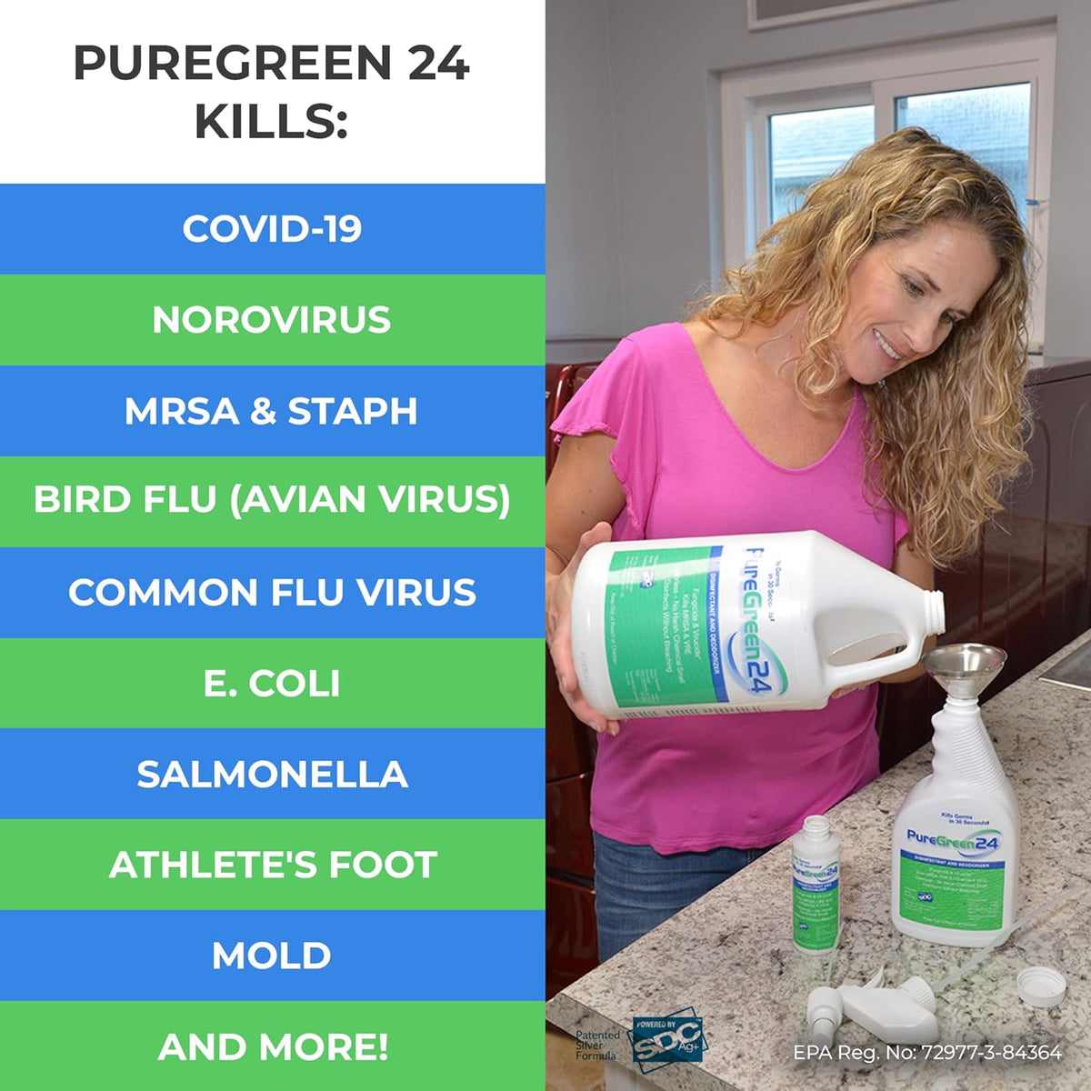 PureGreen24 Safe & Effective Disinfectant. Kills Deadly Germs including RSV COVID-19 Norovirus MRSA