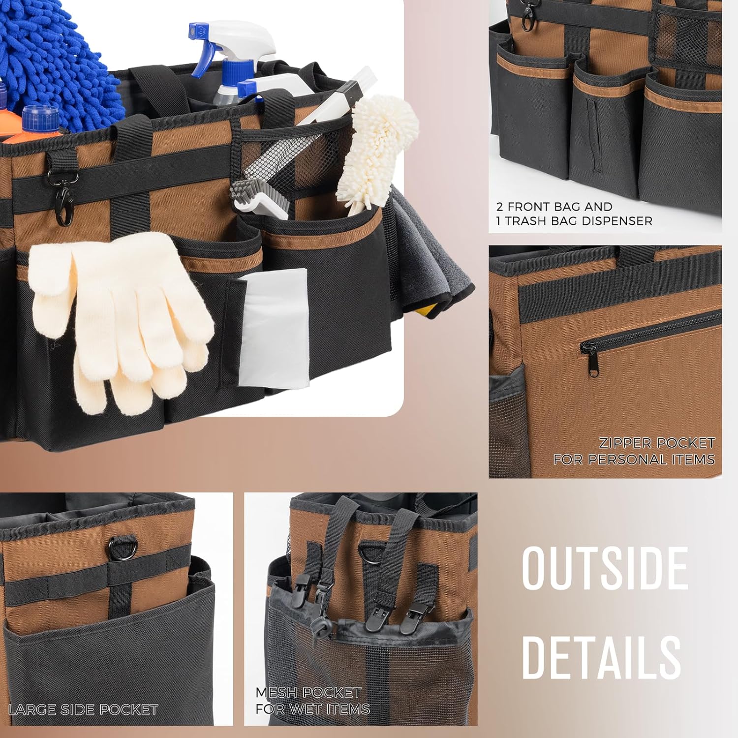 Wearable Cleaning Caddy, Cleaning Caddy Supplies Organizer with Handle & Shoulder Straps for
