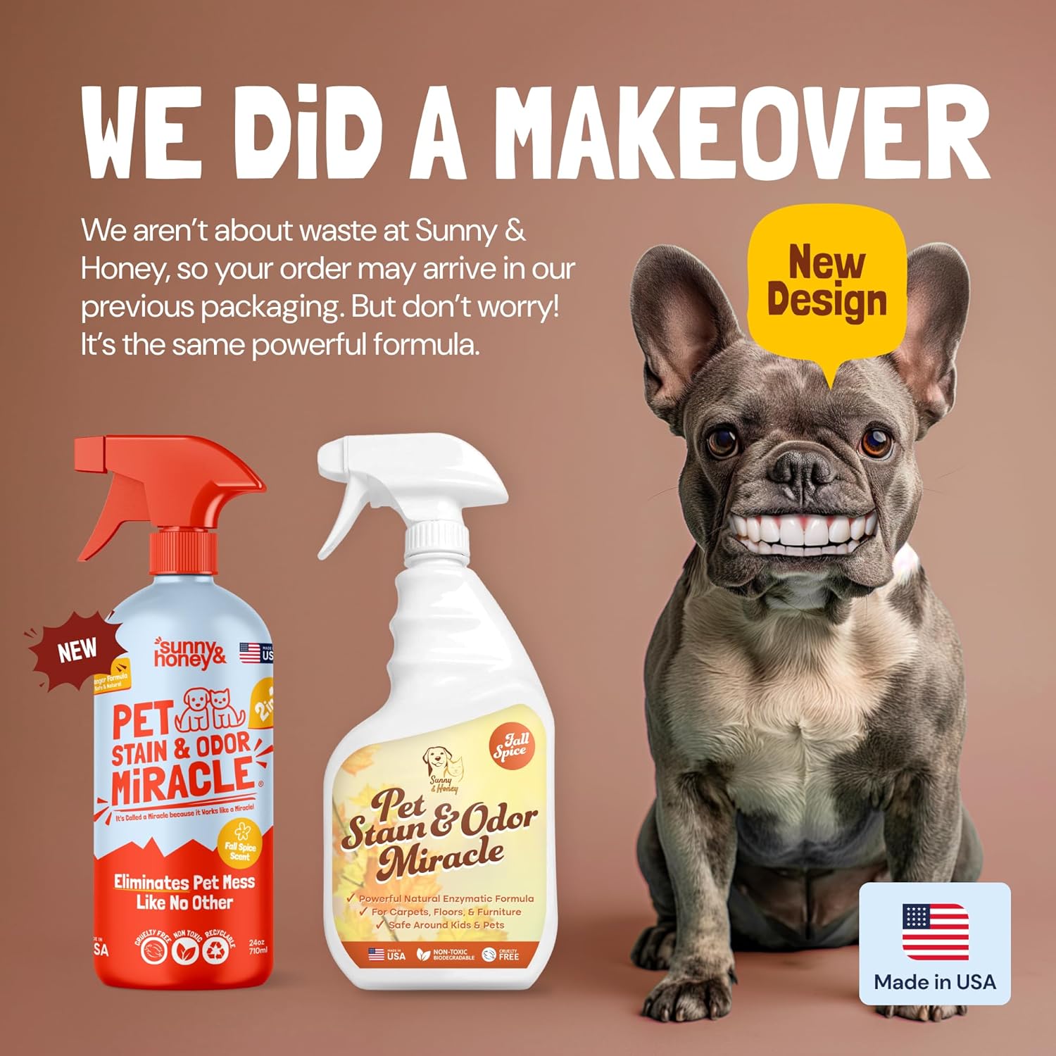 Sunny & Honey Pet Stain Remover & Enzyme Cleaner - 32 Fl Oz, Fall Spice - Carpet Deodorizer & Urine