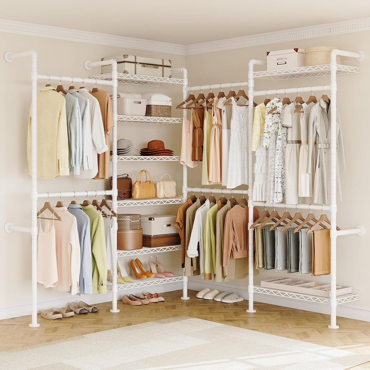 ONBRILL L4 Wall Mounted Industrial Pipe Clothing Rack, Closet Organizer System with 6 Hanging