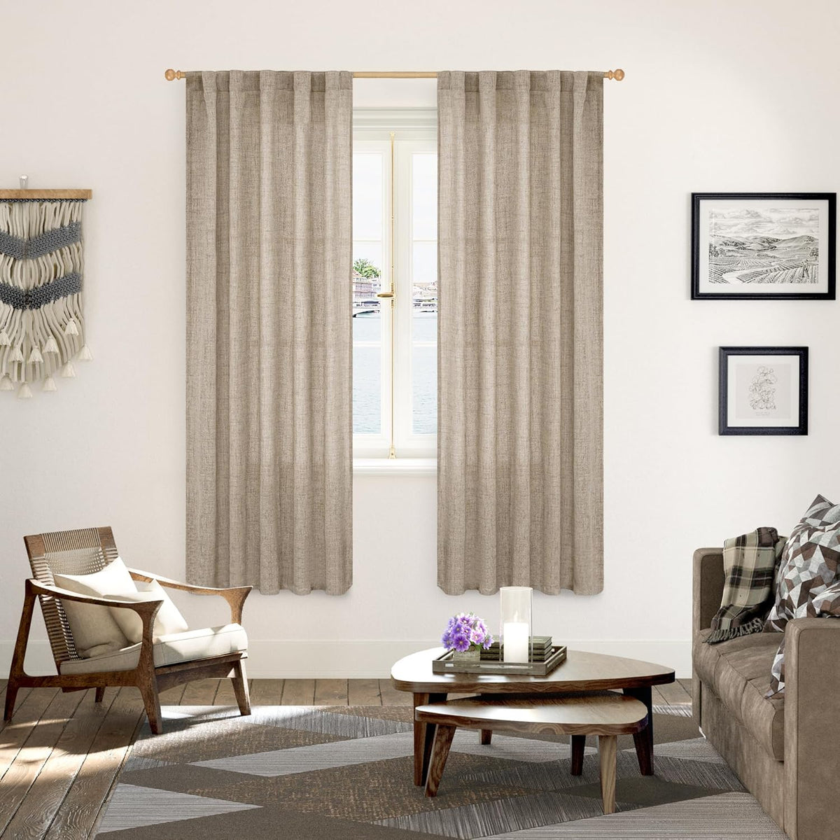 YoungsTex Dark Oatmeal Linen Curtains 72 Inches Long for Living Room, Semi Sheer Window Drapes