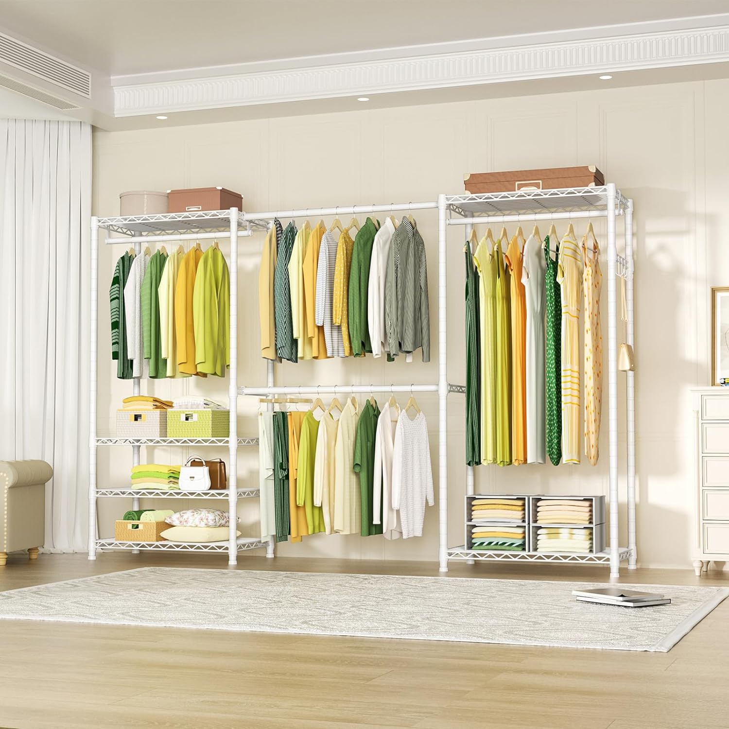 Ulif E1 Heavy Duty Closet Garment Rack, 6 Tiers Adjustable Metal Freestanding Expandable Clothing