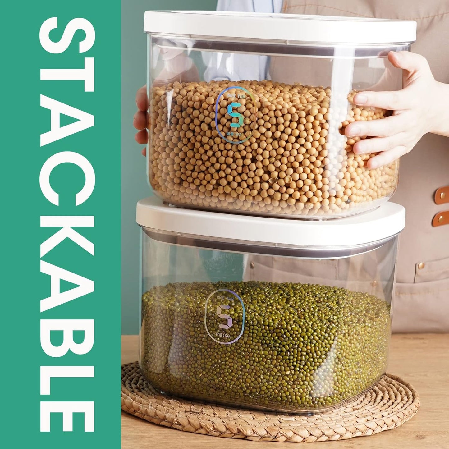 Airtight Rice Container 10 Lbs, Clear Plastic Food Storage Container Bin For Flour Sugar, Dry Food
