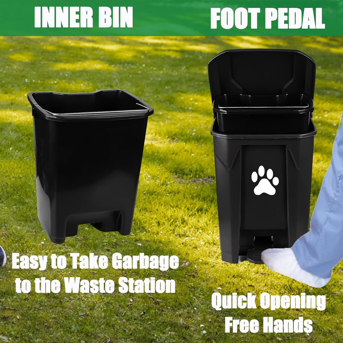 Outdoor Dog Poop Trash Can, Dog Waste Trash Can for Backyard Garden Home with Lid, Removable Inner