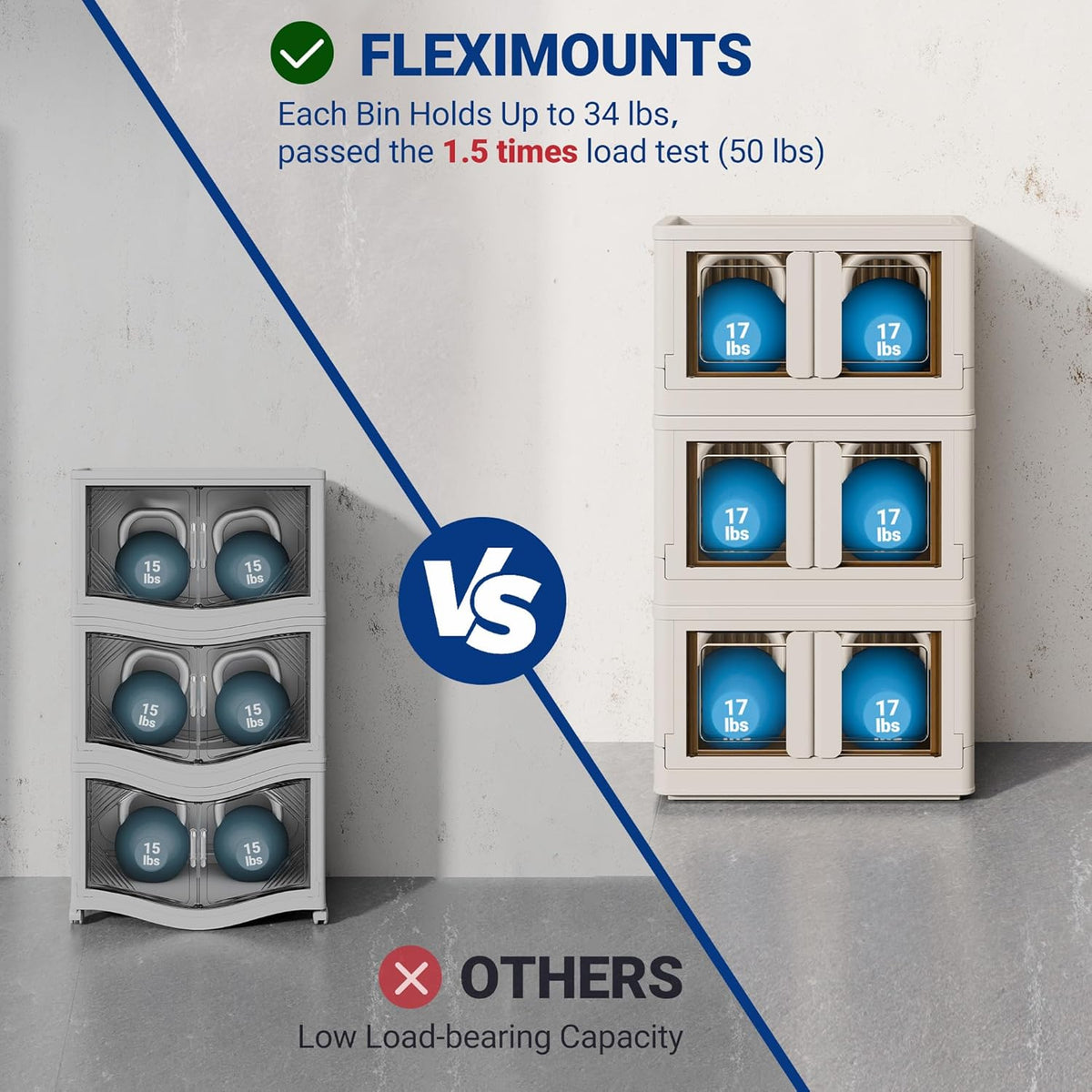 FLEXIMOUNTS 150 QT Stackable Storage Bins With Lids, Collapsible Plastic Storage Bins, Closet