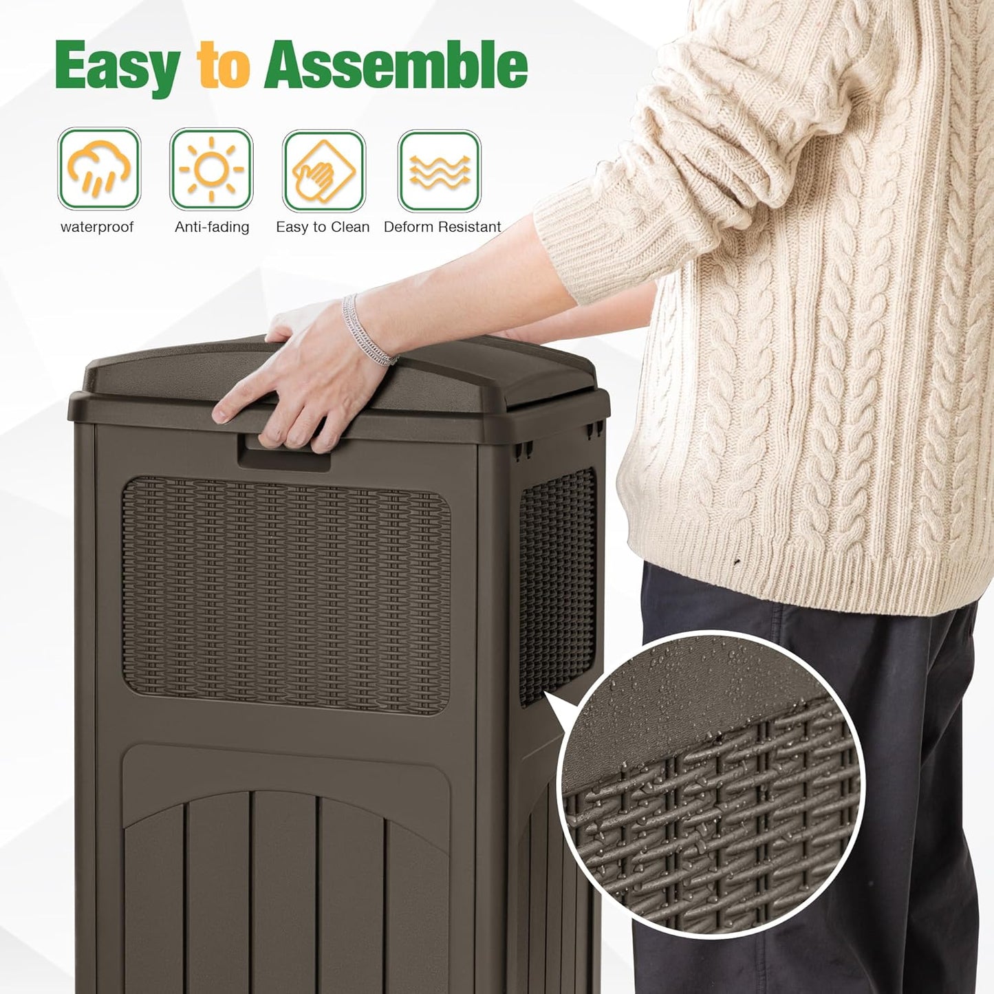 Flamaker 30 Gallon Trash Can, Resin Outdoor Garbage Can with Lid, Waterproof Hideaway Patio Waste