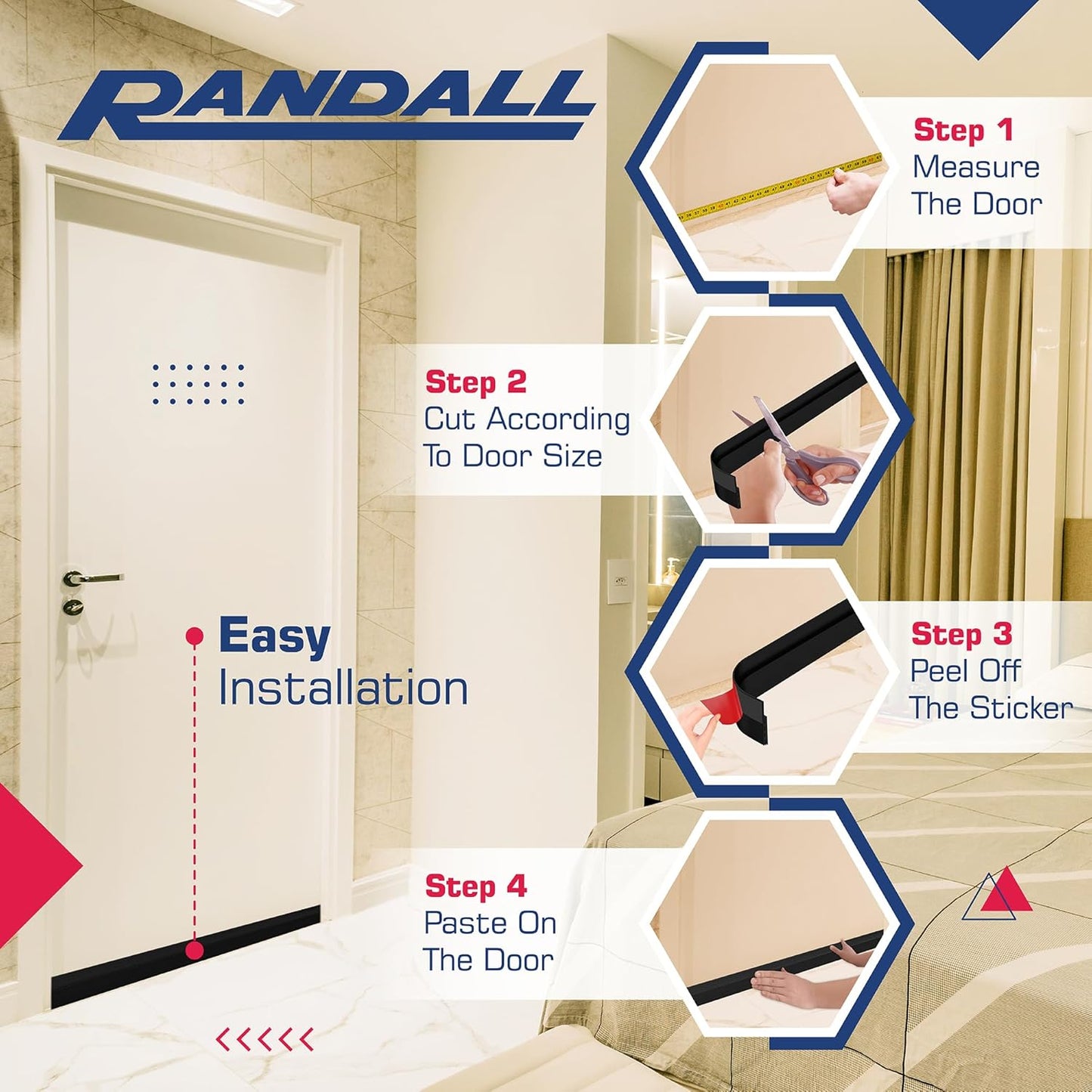 Adhesive Backed Door Draft Stopper – Silicone Under Door Sweep for Interior & Exterior Doors, Noise