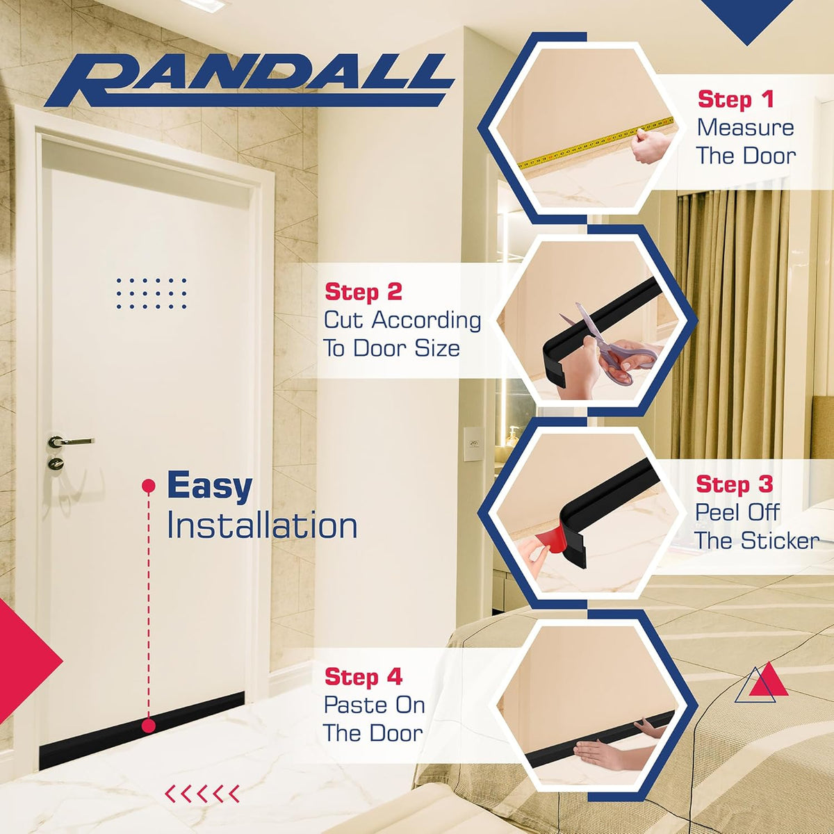 Adhesive Backed Door Draft Stopper – Silicone Under Door Sweep for Interior & Exterior Doors, Noise