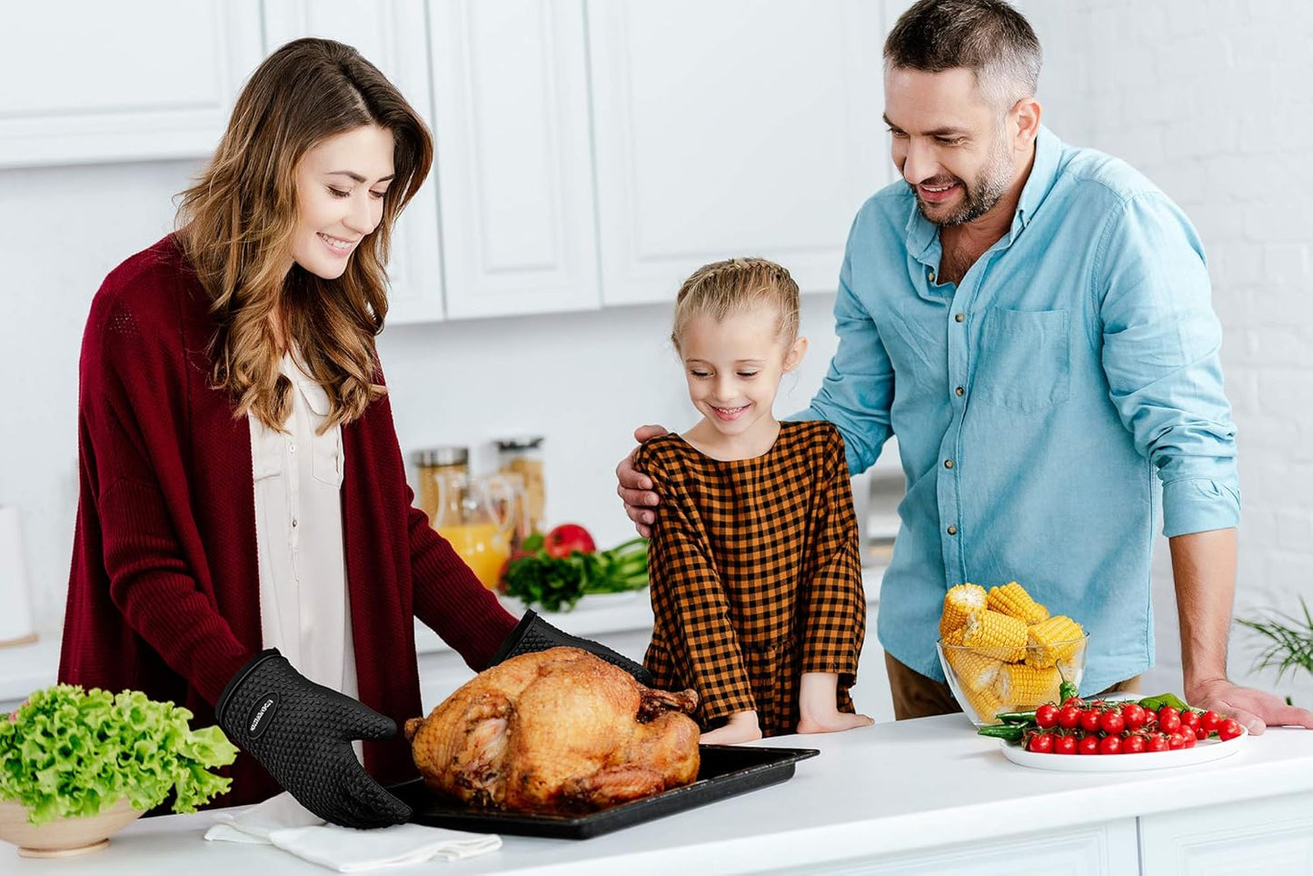 KITCHEN PERFECTION XL Silicone Smoker Oven Gloves -Extreme Heat Resistant BBQ Gloves -Handle Hot