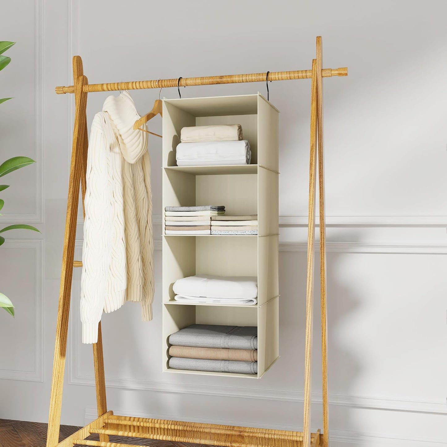 Hanging Closet Organizer, Easy Mount Foldable 4-Shelf Hanging Closet Wardrobe Storage Shelves