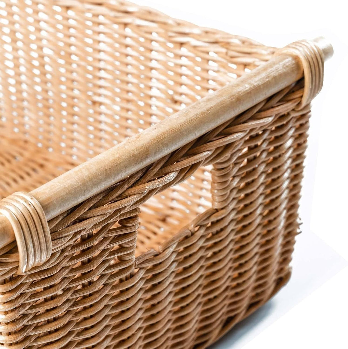 The Basket Lady Pole Handle Wicker Storage Basket, Extra Large, 20 in L x 16 in W x 10 in H