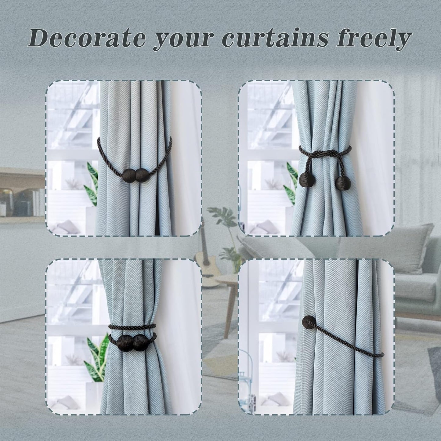 Hion Magnetic Curtain Tiebacks Black 2pcs, Curtain Tiebacks Buckles Holdbacks Holders Hooks Clip