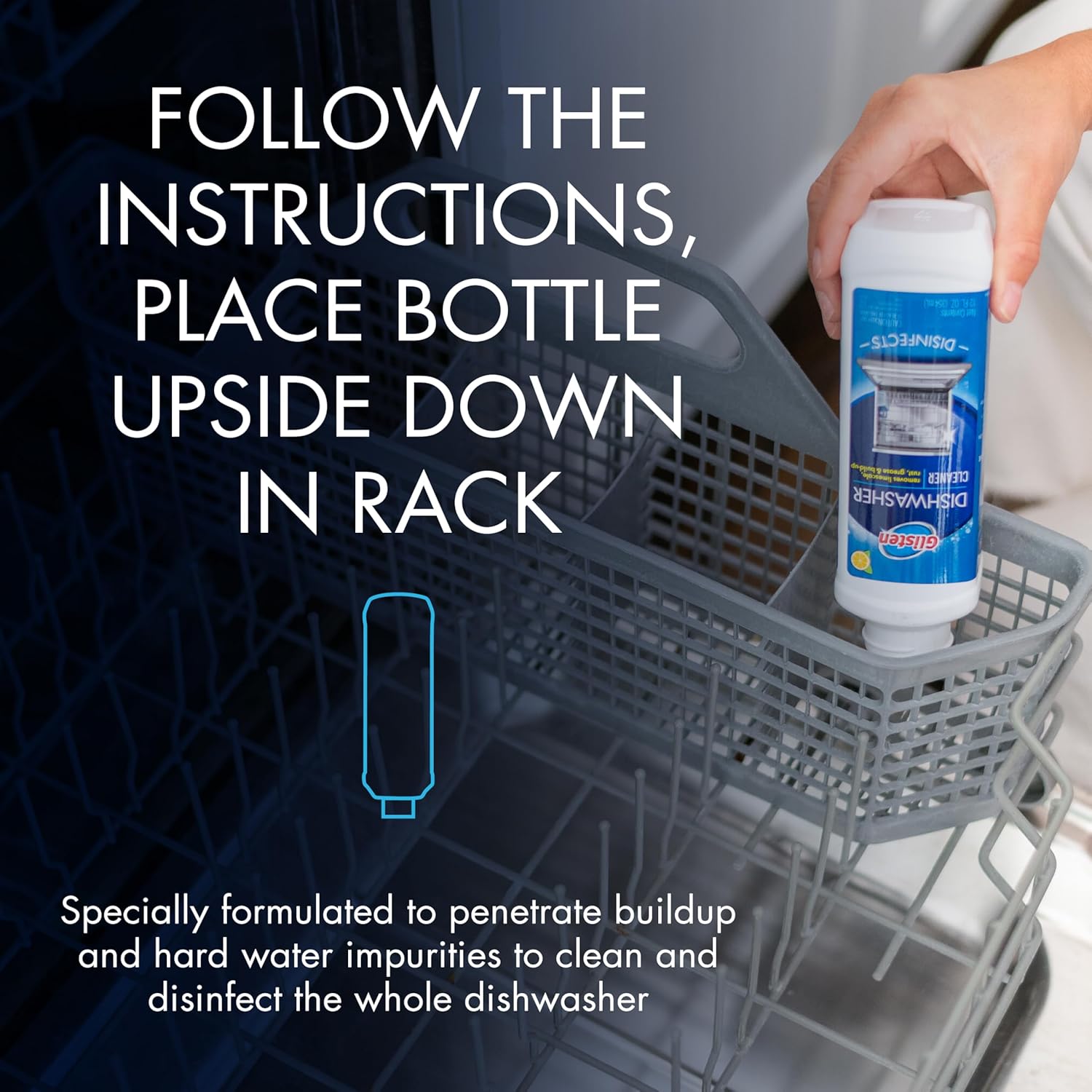 Glisten Dishwasher Cleaner, Removes Limescale, Rust, Buildup, and Grease, Lemon Scent, Made in the