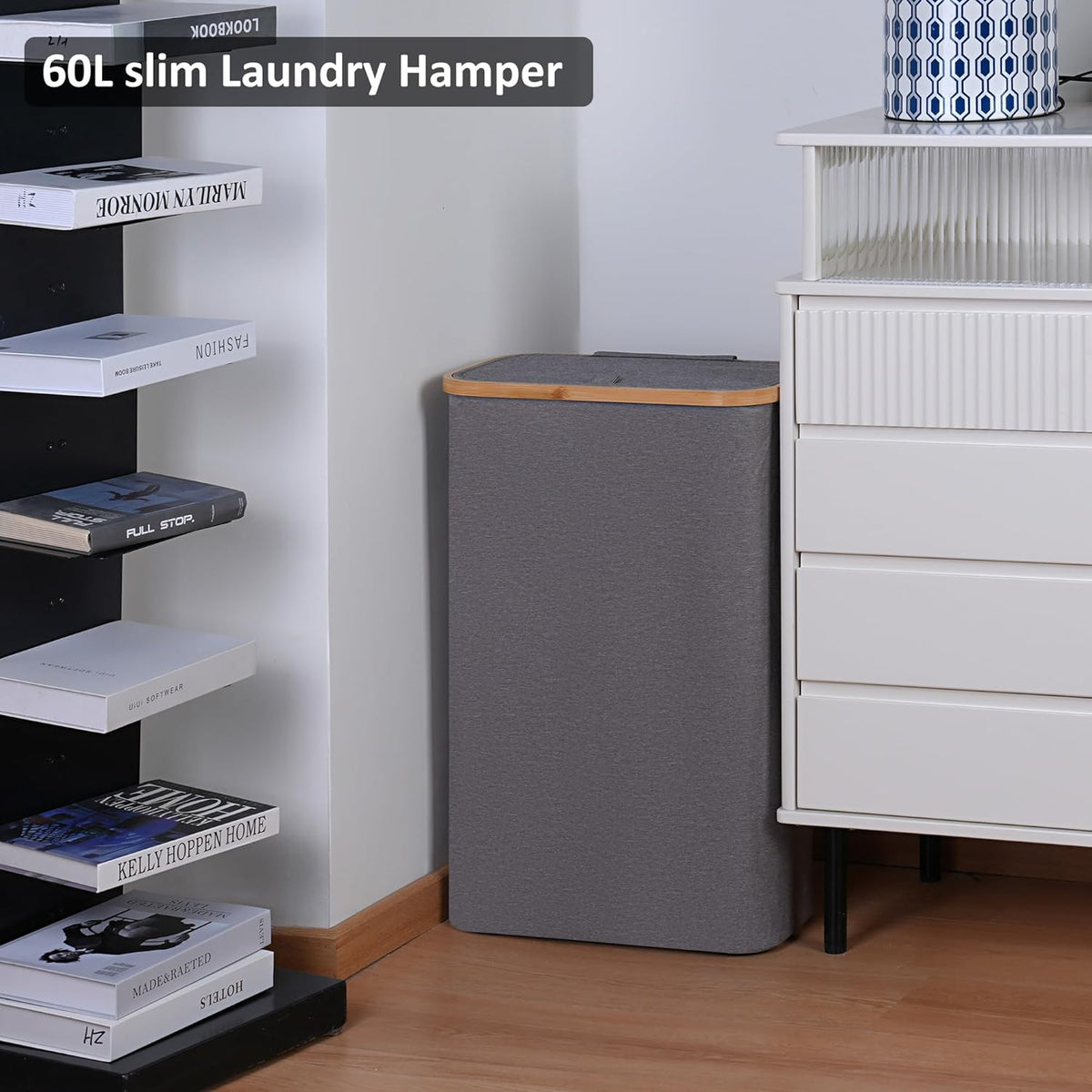 Slim Laundry Basket,60L Laundry Hamper with Lid, Tall Hamper for Laundry,Dirty Cloth Hamper with