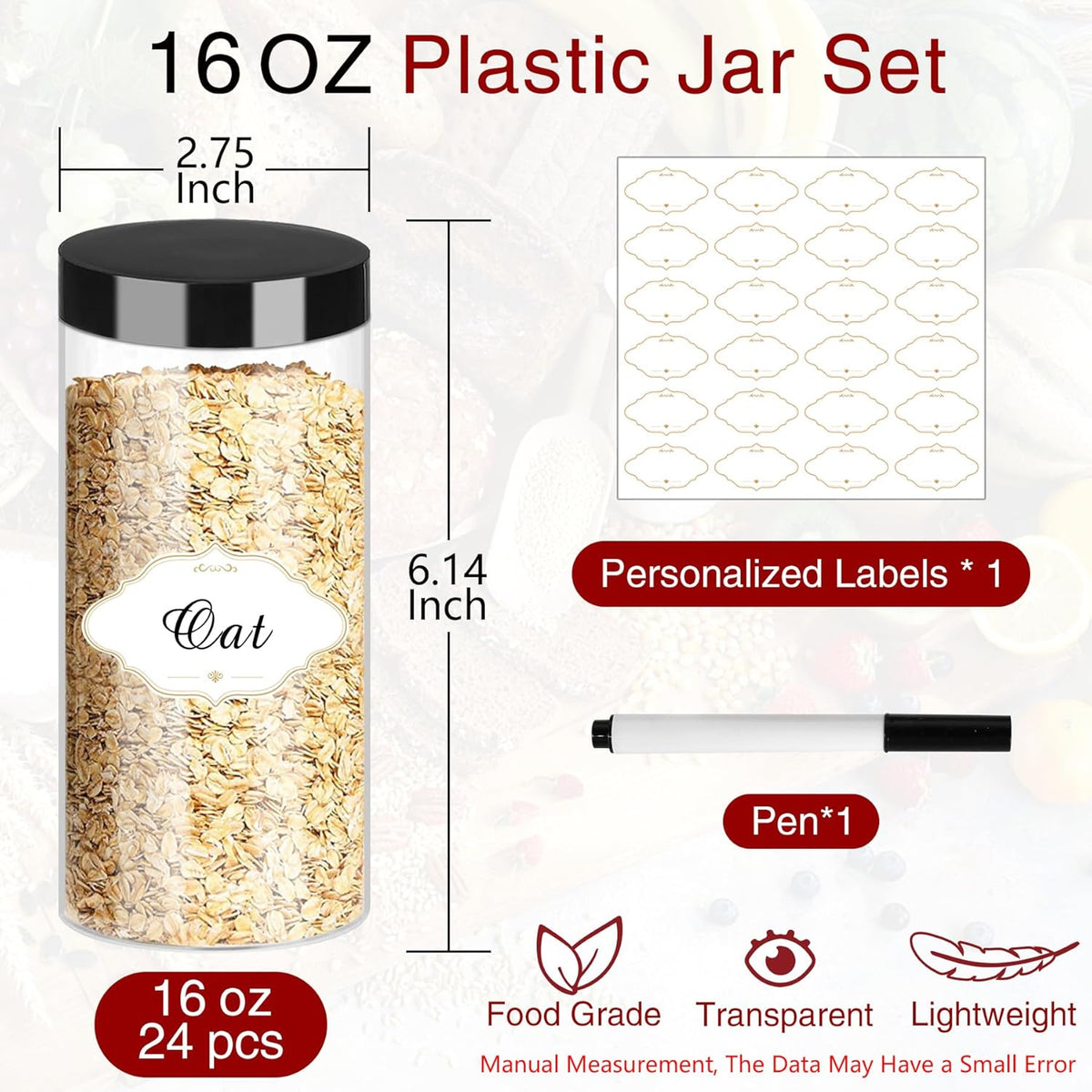 Plastic Jars with Lids 16 OZ, Plastic Jars 24 Pcs Slime Containers with Airtight Screw On Lids Leak
