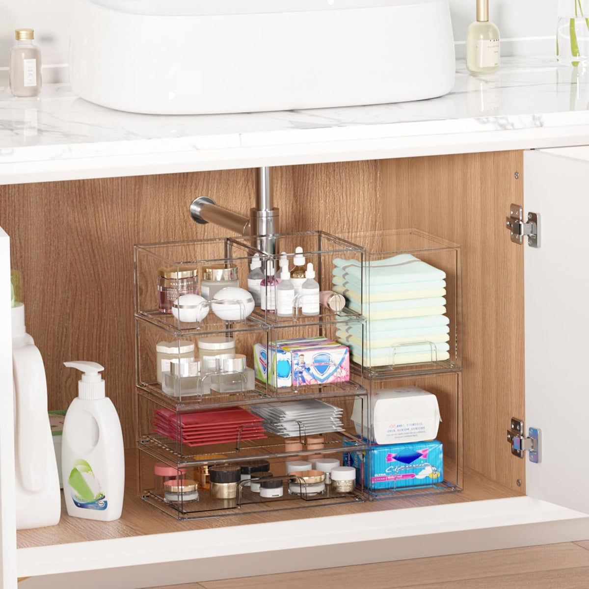 Vtopmart Stackable Storage Drawers Set of 3,Clear Plastic Organizer Bins for Makeup, Cosmetics