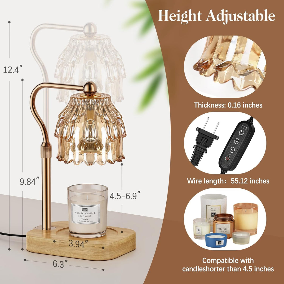 Candle Warmer Lamp with Timer Dimmer, Modern Wax Warmer for Scented Wax Jar Candle Warmer with 2