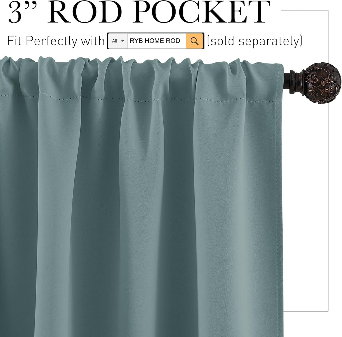 RYB HOME Small Window Curtains with Rod Pocket Design, Blackout Privacy Curtains Drapes Energy