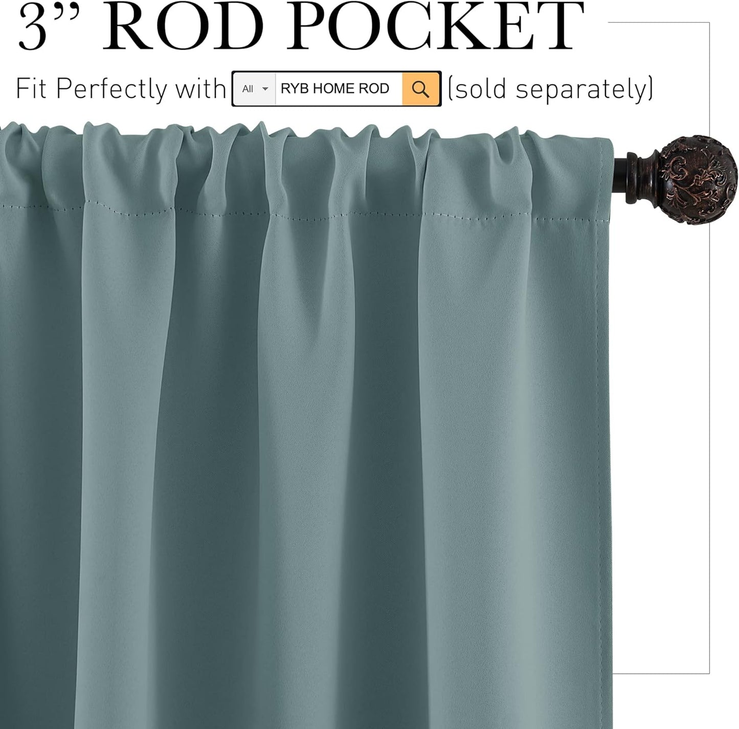 RYB HOME Room Darkening Curtains for Small Window, Solid Kitchen Curtain Rod Pocket Privacy Valance