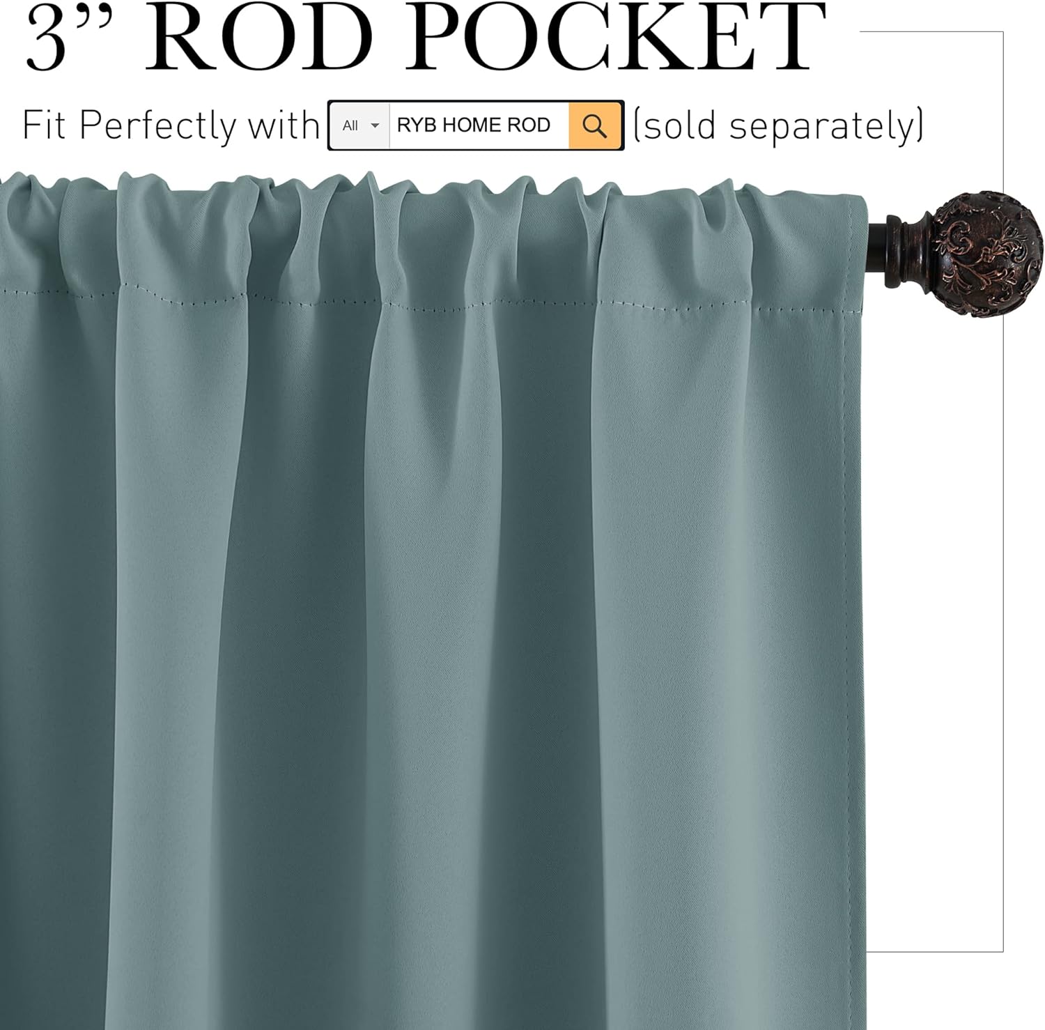 RYB HOME Room Darkening Curtains for Small Window, Solid Kitchen Curtain Rod Pocket Privacy Valance