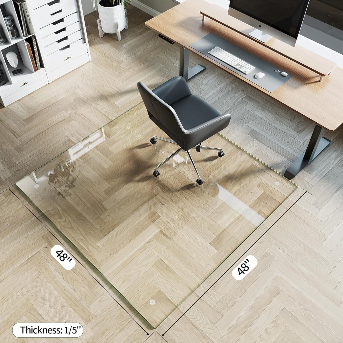 [Tempered Glass] 48" x 48" Glass Chair Mat, 1/5" Thick Office Chair Mat for Carpet or Hardwood