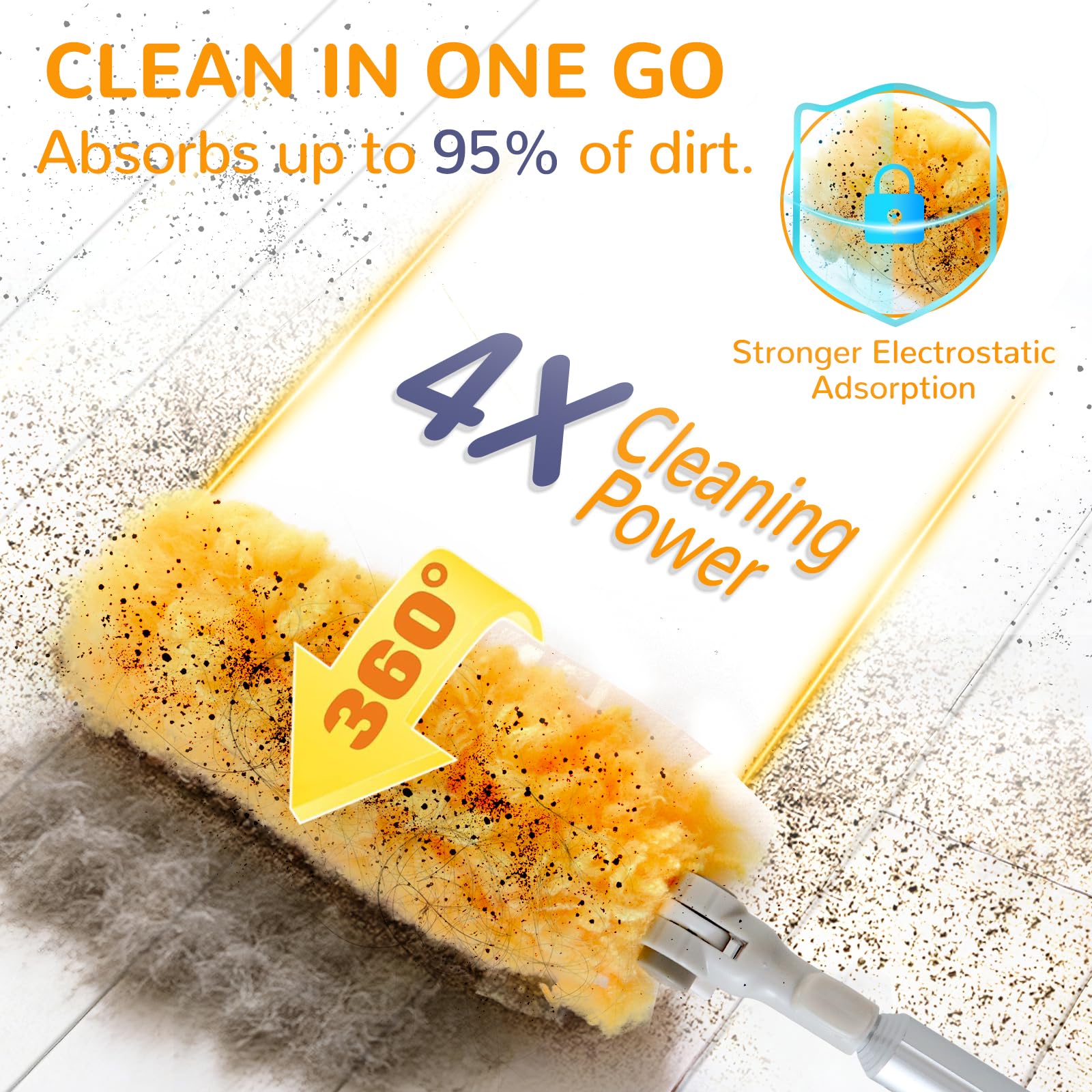 6 ft Extendable Duster Handle with 50 Refills, Compatible with Swiffer