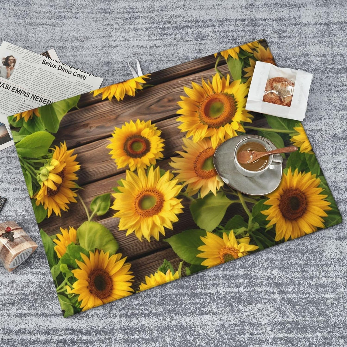 Sunflower Dish Drying Mat for Kitchen Counter Protector and Decoration Super Absorbent Double Sided