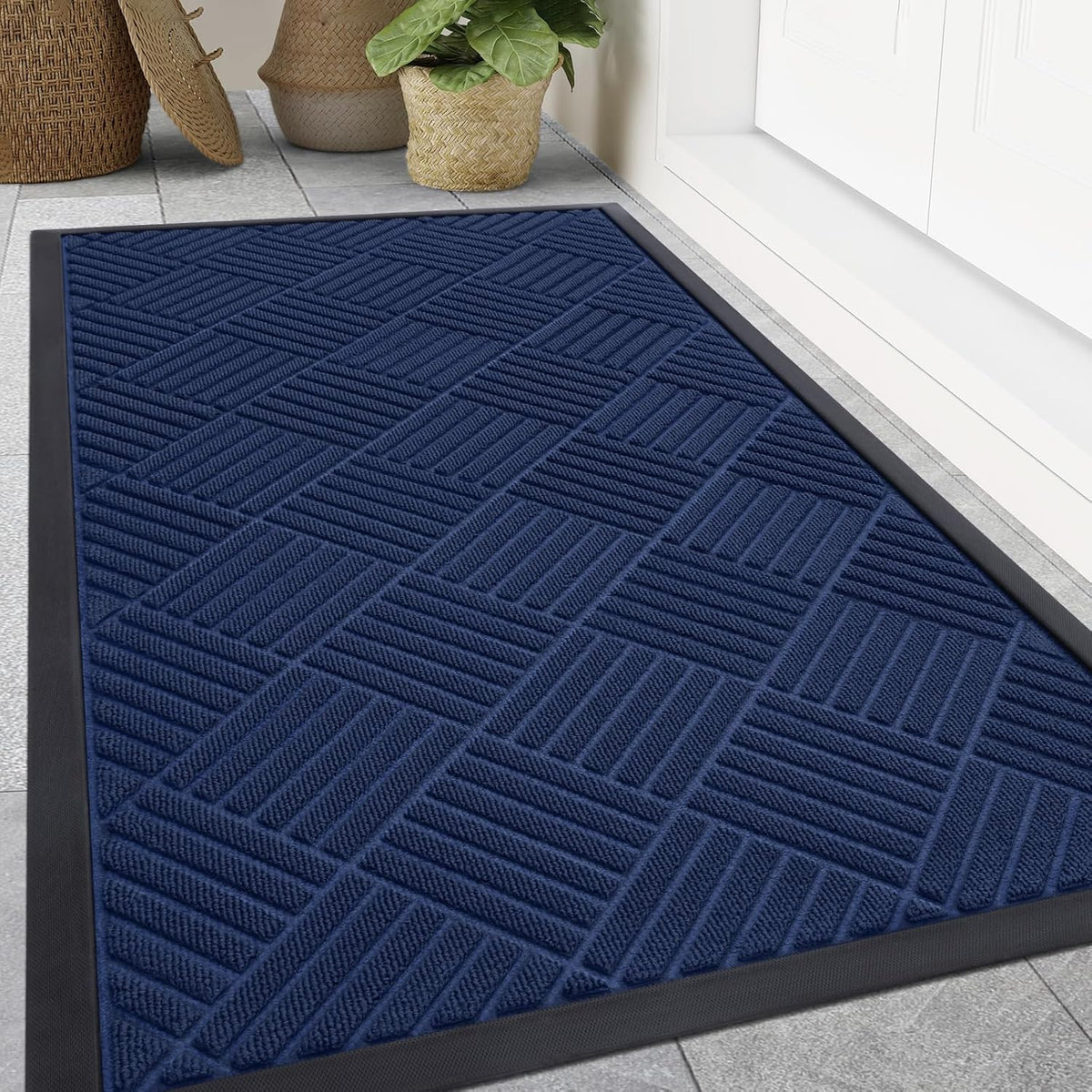 Smiry Front Door Mat Outside Entrance, Heavy Duty Outdoor Indoor Natural Rubber Doormat, Non Slip