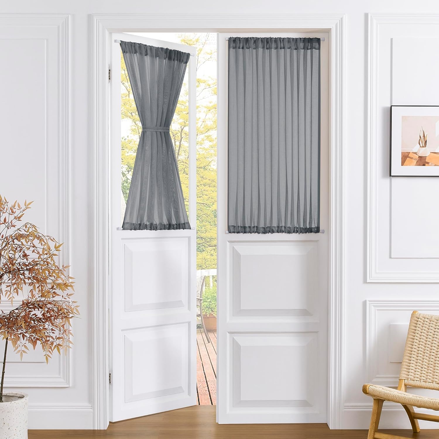 Tollpiz Short Sheer Door Curtains Closet Linen Textured Curtains Sheer Doorway Light Filtering