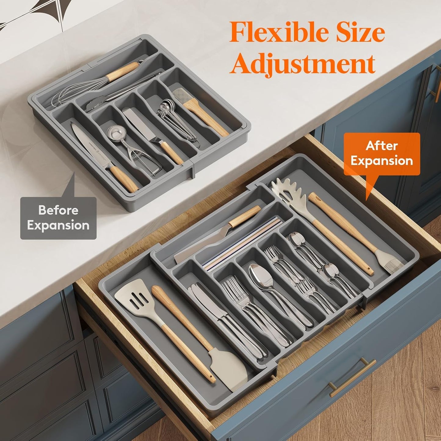 Lifewit Silverware Drawer Organizer, Expandable Utensil Organizer for Kitchen Drawers, Adjustable