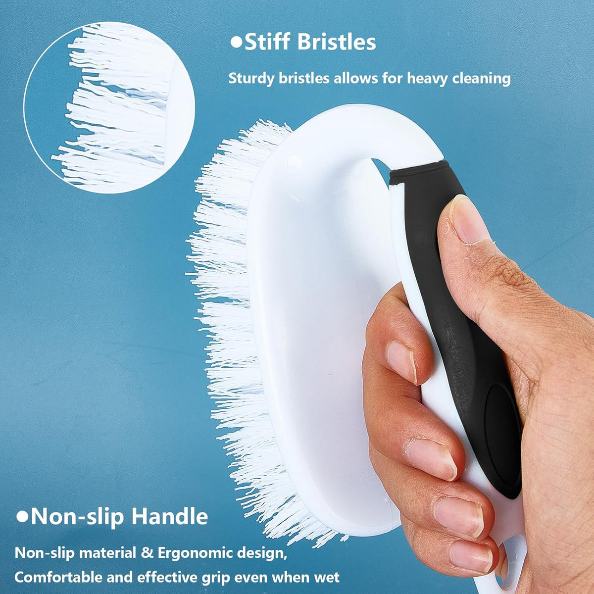Scrub Brush Set, 4 Pack Deep Cleaning Brush Kit - 2 Scrub Brush, 2 Tile & Grout Brush with Built-in