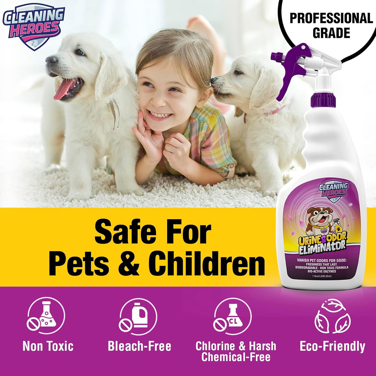 Pet Carpet Cleaner & Urine Odor Eliminator for Strong Odor - 32oz Enzyme Cleaning Spray for Cat &