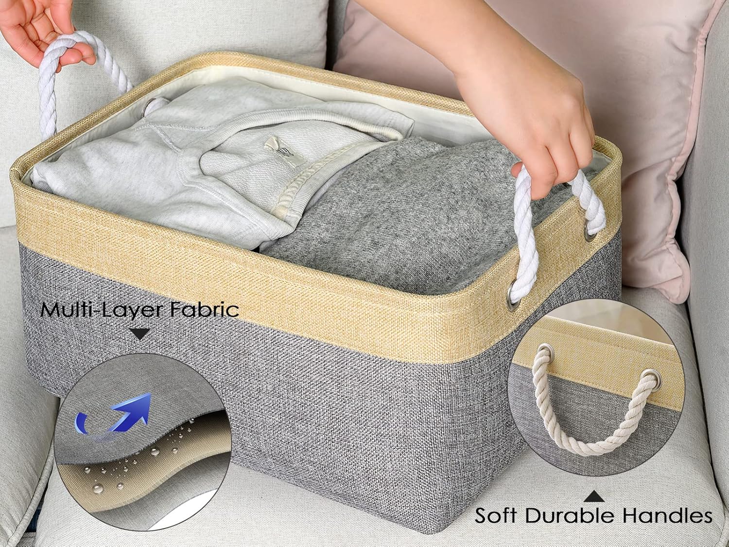 TheWarmHome Decorative Basket Rectangular Fabric Storage Bin Organizer Basket with Handles for