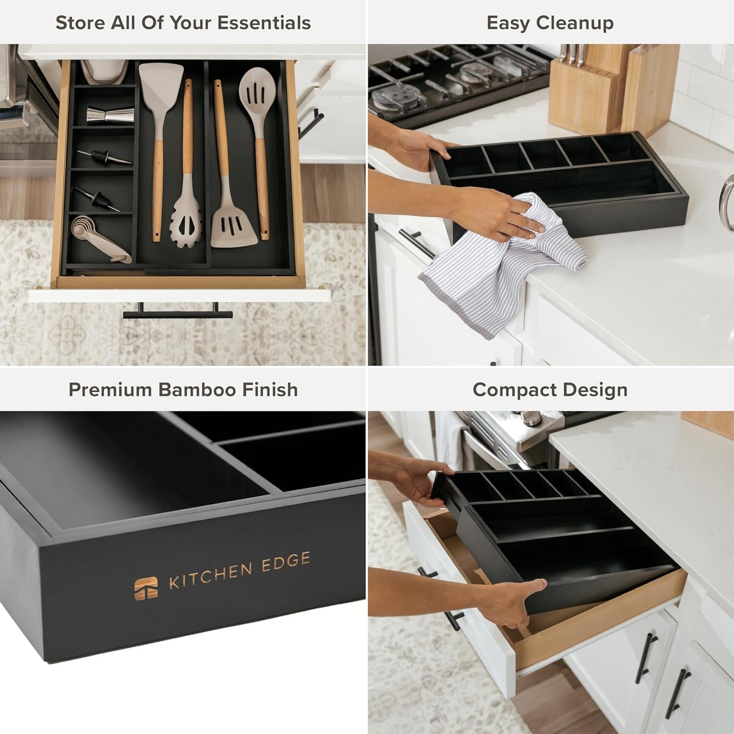 KitchenEdge Adjustable Kitchen Drawer Organizer for Utensils and Junk, Food-Safe Contract Grade