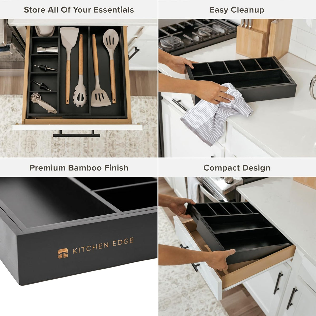 KitchenEdge Adjustable Kitchen Drawer Organizer for Utensils and Junk, Food-Safe Contract Grade