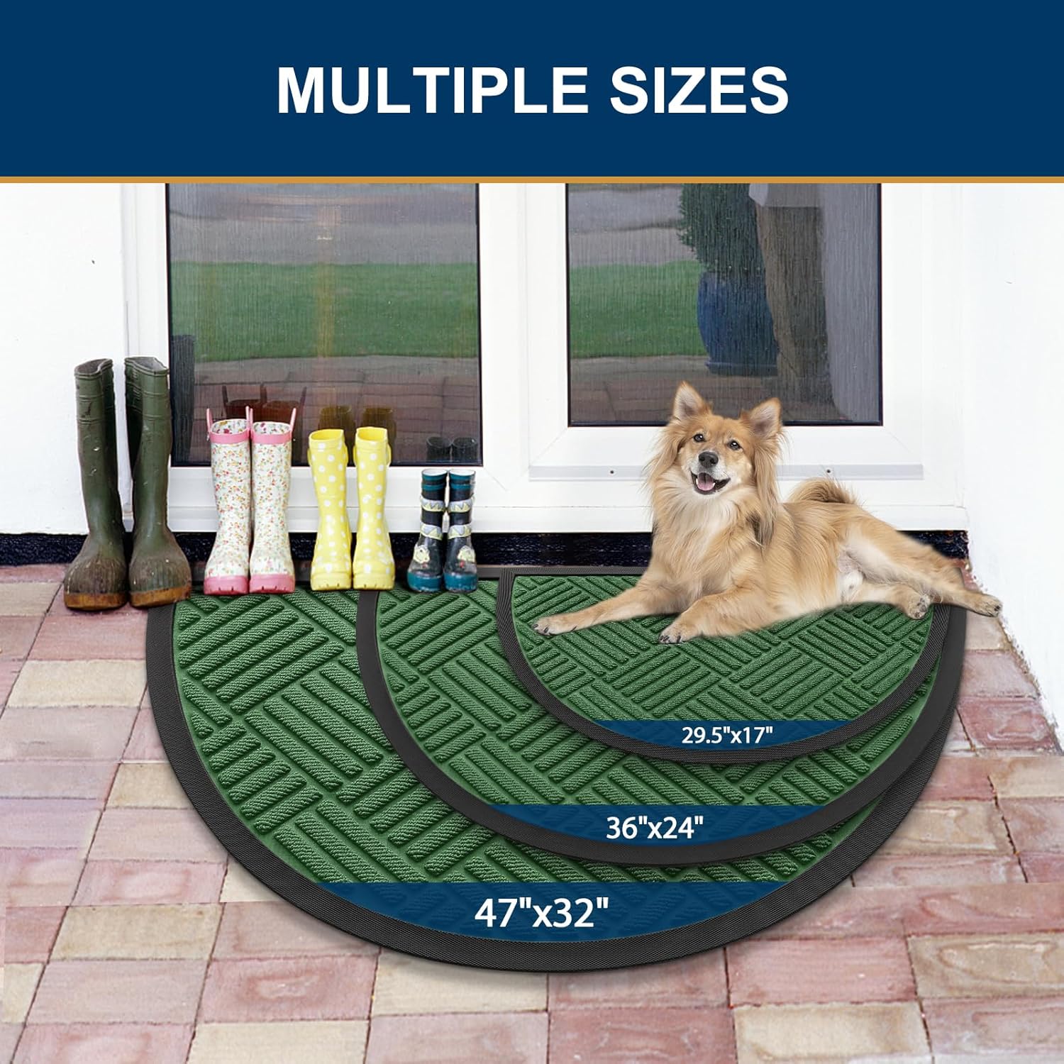 Smiry Half Circle Front Door Mat Outside Entrance, Heavy Duty Outdoor Indoor Natural Rubber