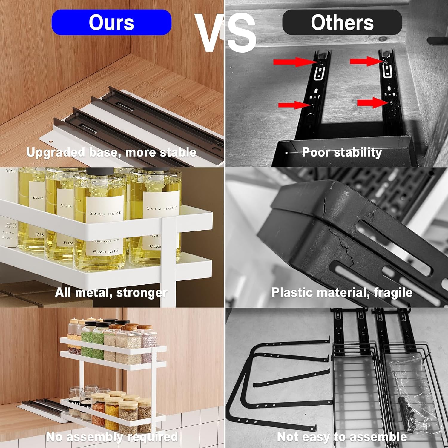 2 Pack Pull Out Spice Rack Organizer for Cabinet, 2 Tier Metal Slide Out Seasoning Organizer and