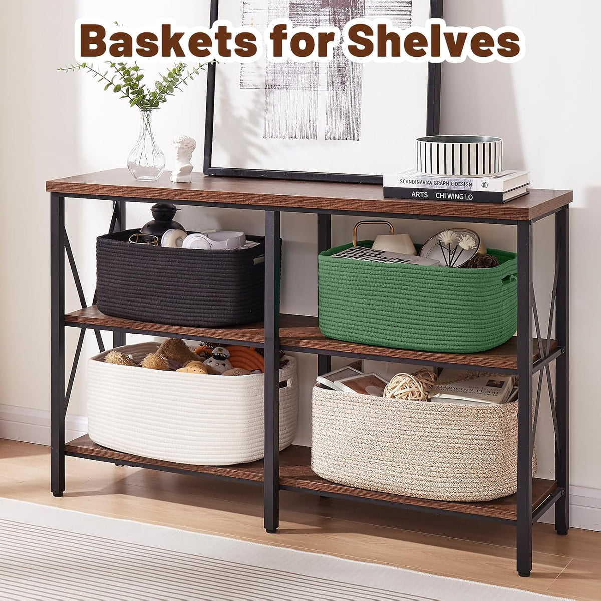OIAHOMY Storage Basket for Shelves, Closet Cube Storage Bins Baskets for Clothes Blanket Towels